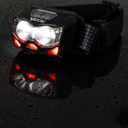 LED Dimbaar oplaadbaar hoofdlamp met sensor en rood licht 2xLED/5W/5V/3xAAA IP65 500 glanzend 1200 mAh
