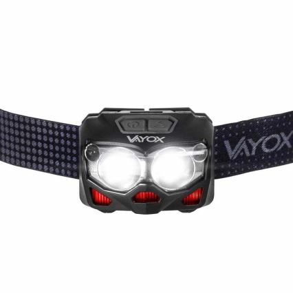 LED Dimbaar oplaadbaar hoofdlamp met sensor en rood licht 2xLED/5W/5V/3xAAA IP65 500 glanzend 1200 mAh