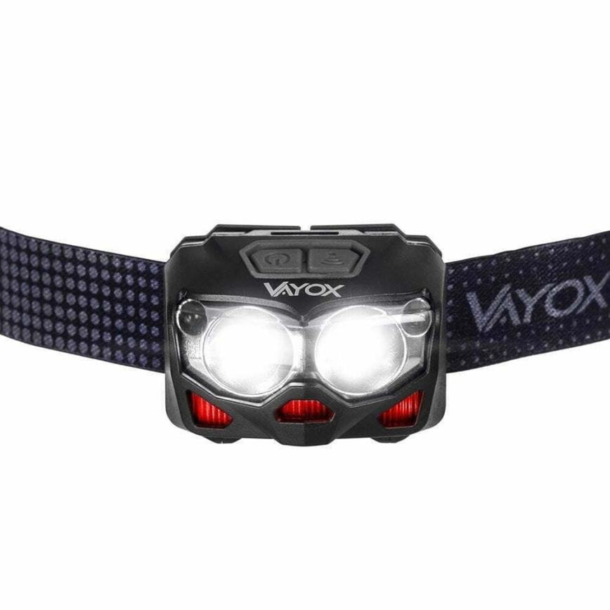 LED Dimbaar oplaadbaar hoofdlamp met sensor en rood licht 2xLED/5W/5V/3xAAA IP65 500 glanzend 1200 mAh