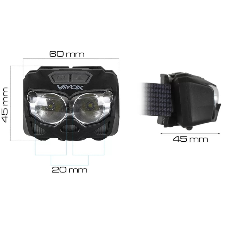 LED Dimbaar oplaadbaar hoofdlamp met sensor en rood licht 2xLED/5W/5V/3xAAA IP65 500 glanzend 1200 mAh