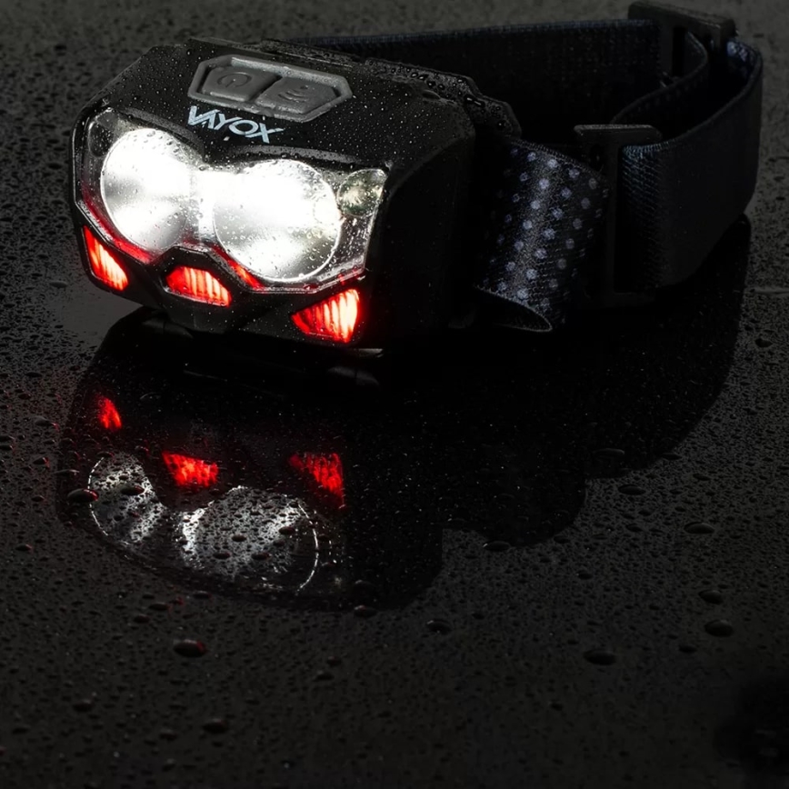 LED Oplaadbare dimbare hoofdlamp met sensor en rood licht 2xLED/5W/5V/3xAAA IP65 500 lm 1200 mAh