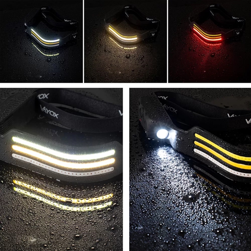 LED Dimbaar oplaadbaar hoofdlamp met sensor en rood licht 4xLED/5V IP44 300 glanzend 1200 mAh