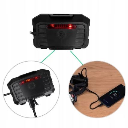 LED Dimbaar oplaadbaar hoofdlamp met sensor met powerbankfunctie en rood licht LED/10W/5V IP44 1200 glanzend 4000 mAh