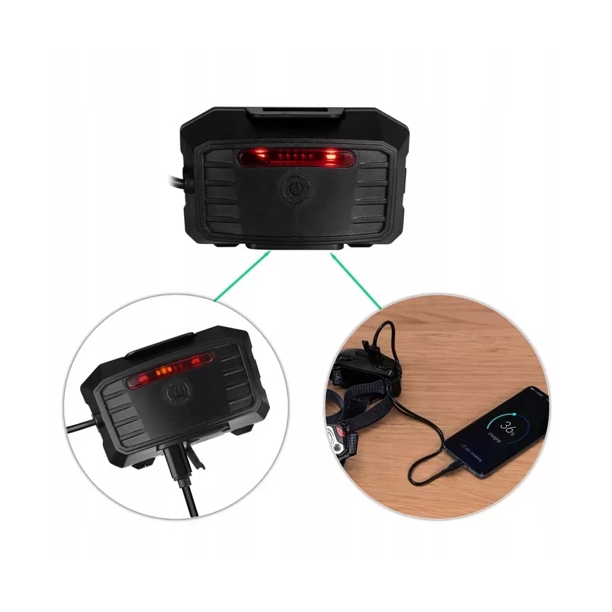 LED Dimbaar oplaadbaar hoofdlamp met sensor met powerbankfunctie en rood licht LED/10W/5V IP44 1200 glanzend 4000 mAh