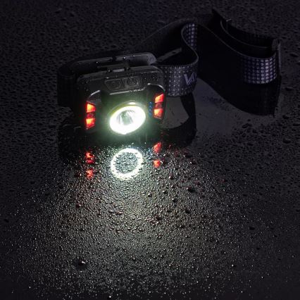 LED Dimbaar oplaadbaar hoofdlamp met sensor en rood licht LED/15W/5V IP66 430 glanzend 1800 mAh