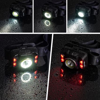 LED Dimbaar oplaadbaar hoofdlamp met sensor en rood licht LED/15W/5V IP66 430 glanzend 1800 mAh