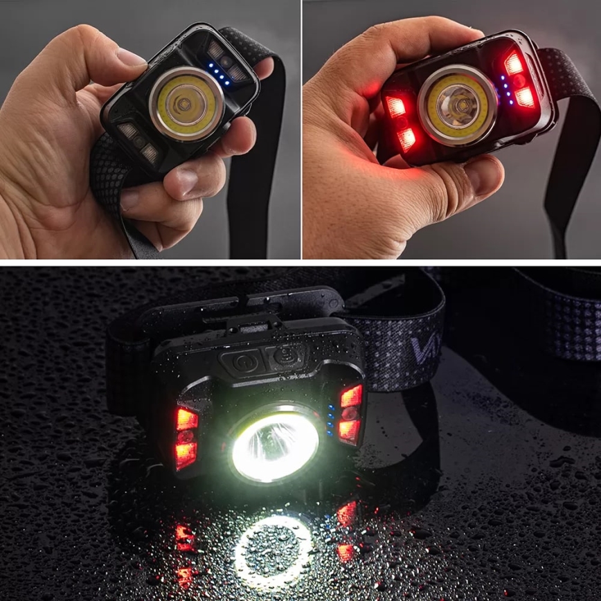 LED Dimbaar oplaadbaar hoofdlamp met sensor en rood licht LED/15W/5V IP66 430 glanzend 1800 mAh