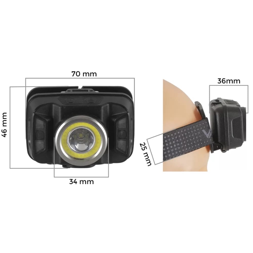 LED Dimbaar oplaadbaar hoofdlamp met sensor en rood licht LED/15W/5V IP66 430 glanzend 1800 mAh