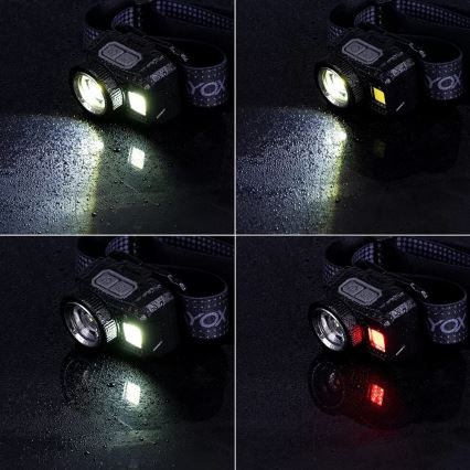 LED Dimbaar oplaadbaar hoofdlamp met sensor en rood licht LED/6W/5V/3xAAA IP44 500 glanzend 1200 mAh