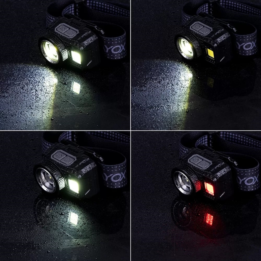 LED Dimbaar oplaadbaar hoofdlamp met sensor en rood licht LED/6W/5V/3xAAA IP44 500 glanzend 1200 mAh