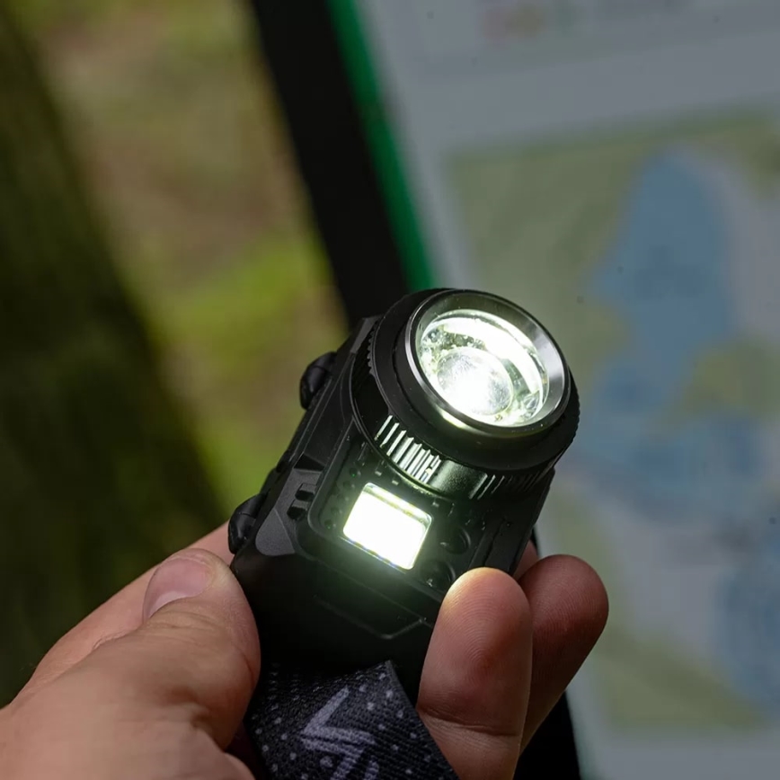 LED Dimbaar oplaadbaar hoofdlamp met sensor en rood licht LED/6W/5V/3xAAA IP44 500 glanzend 1200 mAh