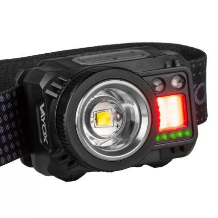 LED Dimbaar oplaadbaar hoofdlamp met sensor en rood licht LED/6W/5V/3xAAA IP44 500 glanzend 1200 mAh