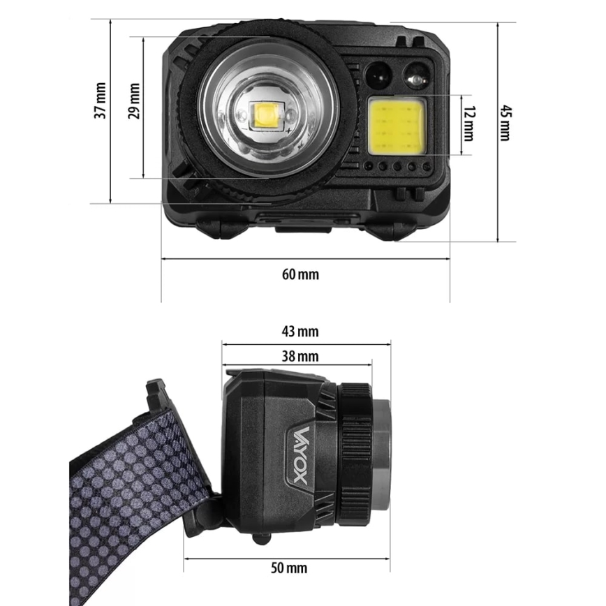 LED Dimbaar oplaadbaar hoofdlamp met sensor en rood licht LED/6W/5V/3xAAA IP44 500 glanzend 1200 mAh