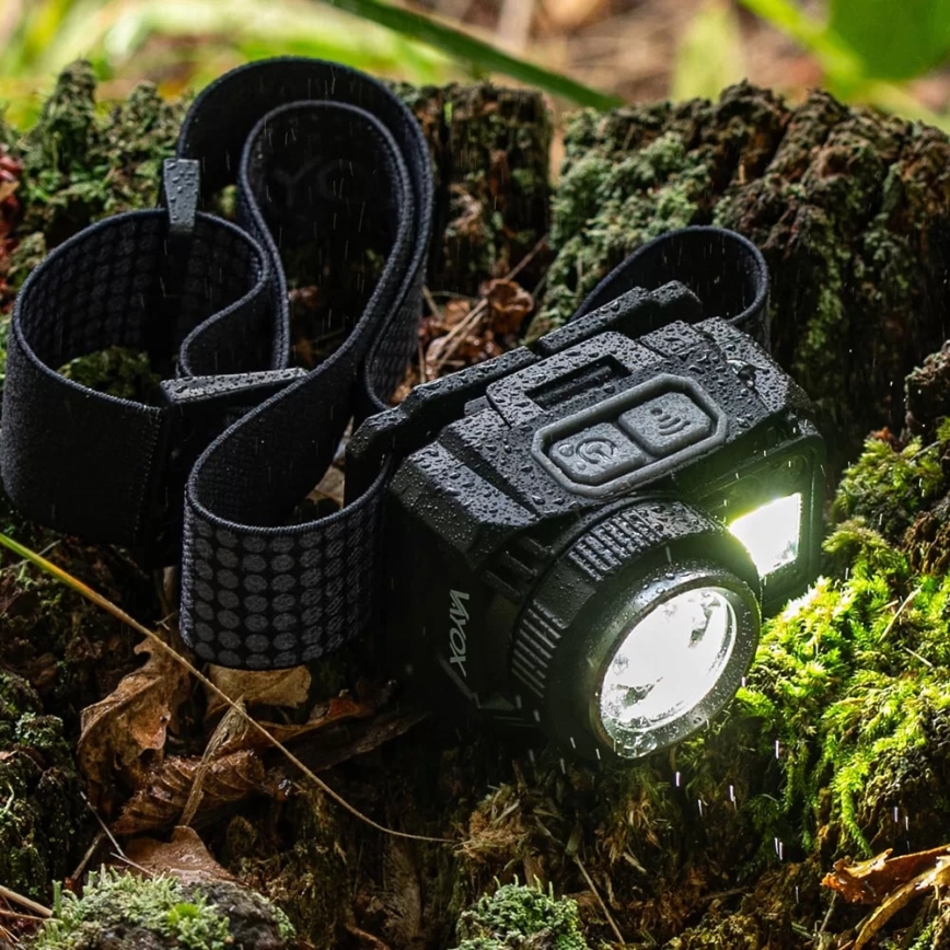 LED Oplaadbare dimbare hoofdlamp met sensor en rood licht LED/6W/5V/3xAAA IP44 500 lm 1200 mAh