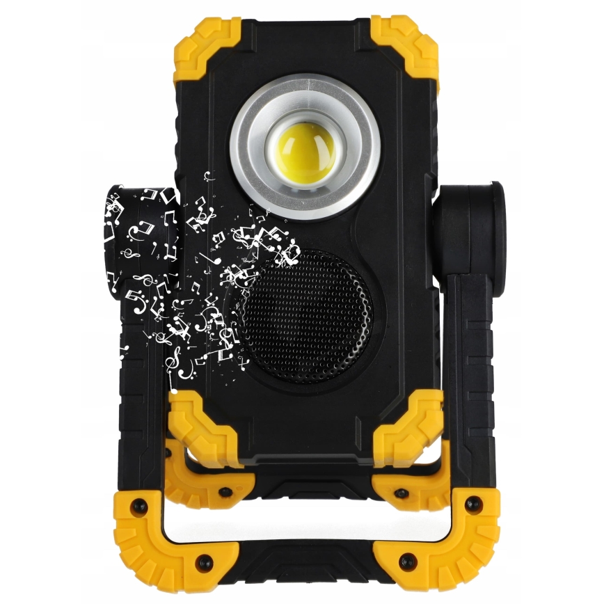 Oplaadbare LED-schijnwerper met luidspreker en powerbankfunctie LED/10W/5V 4400 mAh IP44 zwart/geel