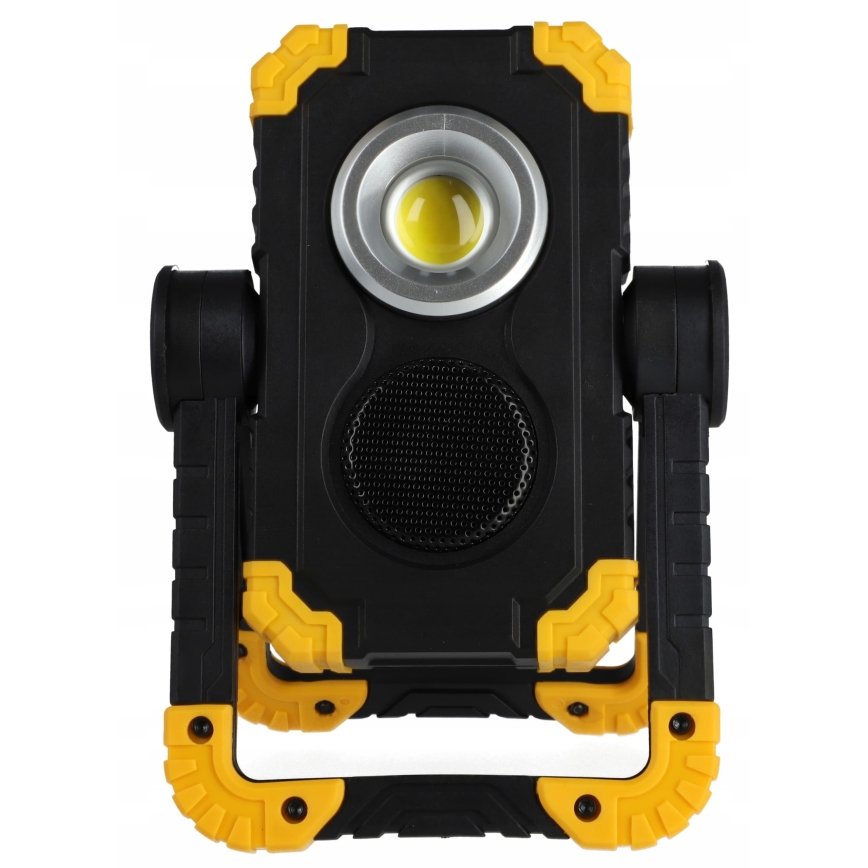 Oplaadbare LED-schijnwerper met luidspreker en powerbankfunctie LED/10W/5V 4400 mAh IP44 zwart/geel