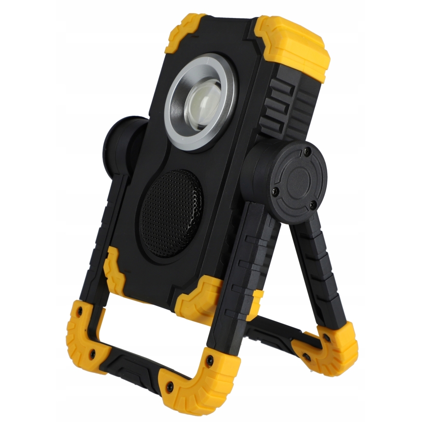 Oplaadbare LED-schijnwerper met luidspreker en powerbankfunctie LED/10W/5V 4400 mAh IP44 zwart/geel