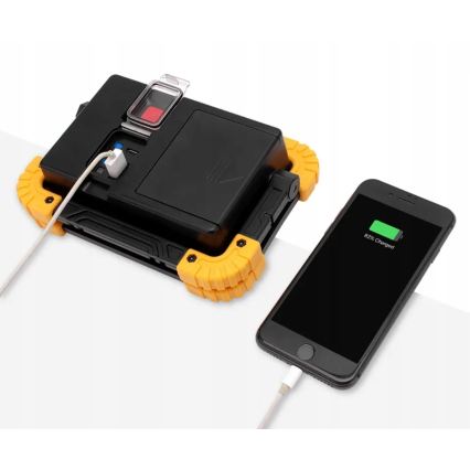 LED-oplaadbare schijnwerper met powerbankfunctie LED/20W/5V 4400 mAh IP44 zwart/geel
