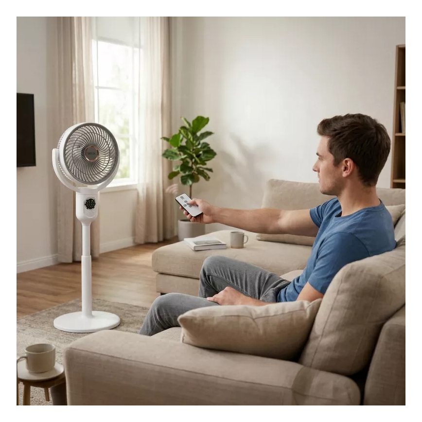 LED Oplaadbare staande ventilator met LED-verlichting LED/4,8W/5V USB 7200 mAh wit + afstandsbediening