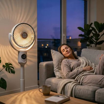 LED Oplaadbare staande ventilator met LED-verlichting LED/4,8W/5V USB 7200 mAh wit + afstandsbediening