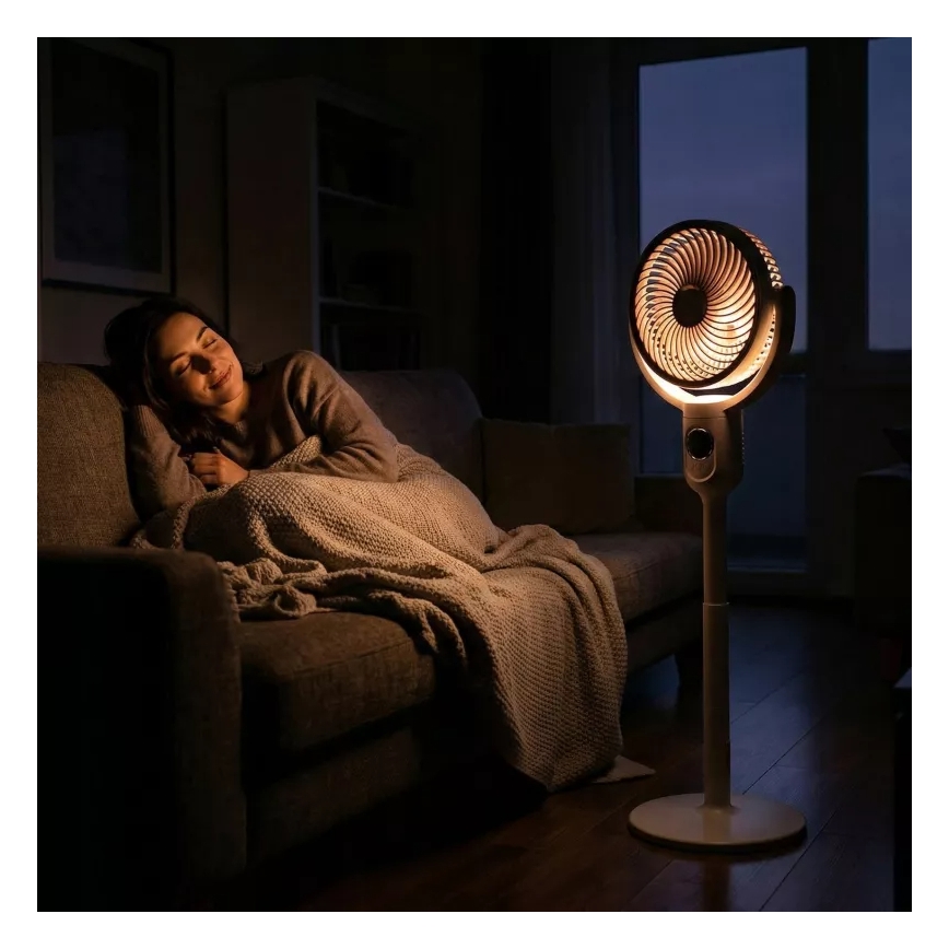 LED Oplaadbare staande ventilator met LED-verlichting LED/4,8W/5V USB 7200 mAh wit + afstandsbediening
