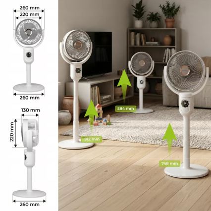 LED Oplaadbare staande ventilator met LED-verlichting LED/4,8W/5V USB 7200 mAh wit + afstandsbediening