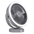 LED Oplaadbare tafelventilator met LED-verlichting LED/3W/5V USB 2400 mAh grijs