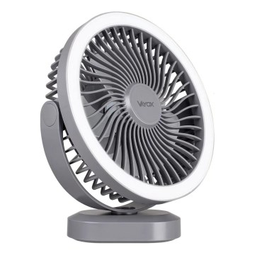 LED Oplaadbare tafelventilator met LED-verlichting LED/3W/5V USB 2400 mAh grijs