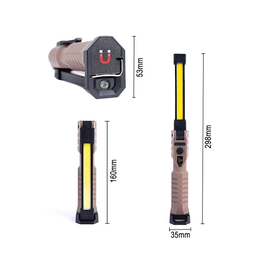 LED Dimbaar oplaadbaar werk zaklamp met powerbankfunctie LED/4W/5V IPX4 600 glanzend 2000 mAh