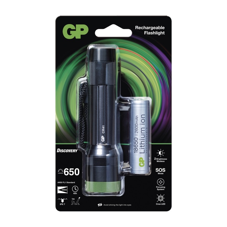 LED Oplaadbare zaklamp GP DISCOVERY CR41 LED/Li-lon 3,7V IPX7