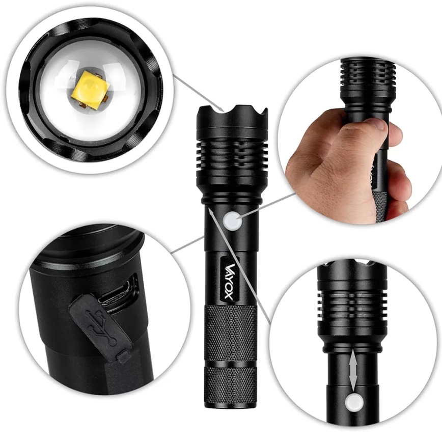 LED Oplaadbare zaklamp LED/10W/5V IPX4 800 glanzend 1200 mAh