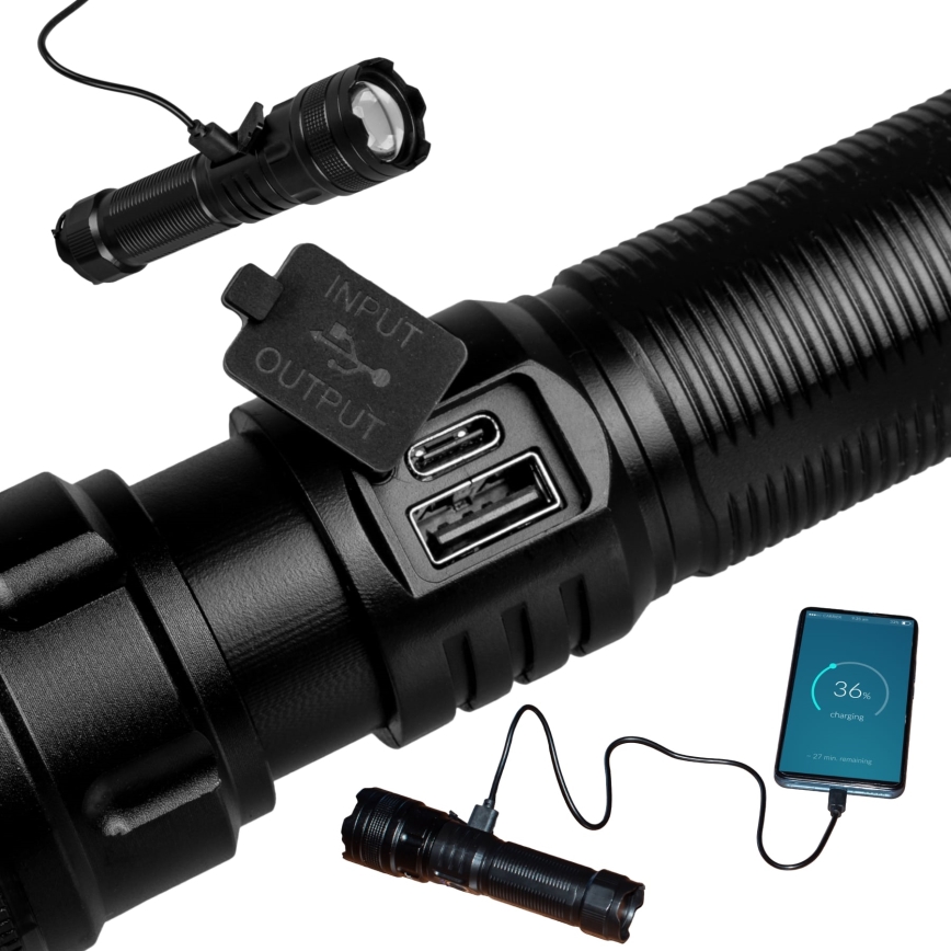 LED Dimbare Oplaadbare Zaklamp met Powerbankfunctie LED/10W/5V IPX4 600 lm 2000 mAh