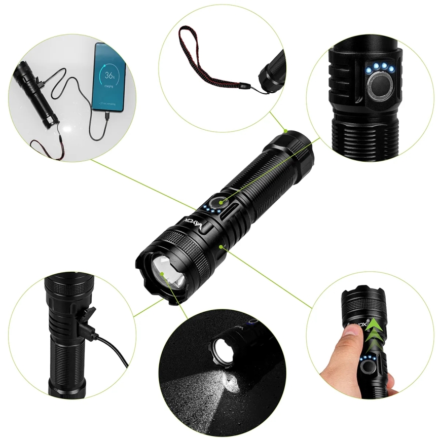 LED Dimbare Oplaadbare Zaklamp met Powerbankfunctie LED/10W/5V IPX4 600 lm 2000 mAh