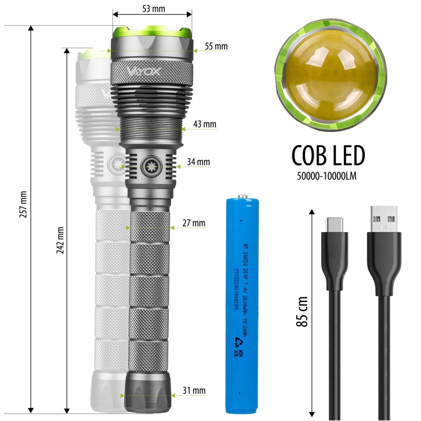 LED Dimbare oplaadbare zaklamp met powerbank Functie LED/5V IPX7 10000 glanzend 2600 mAh