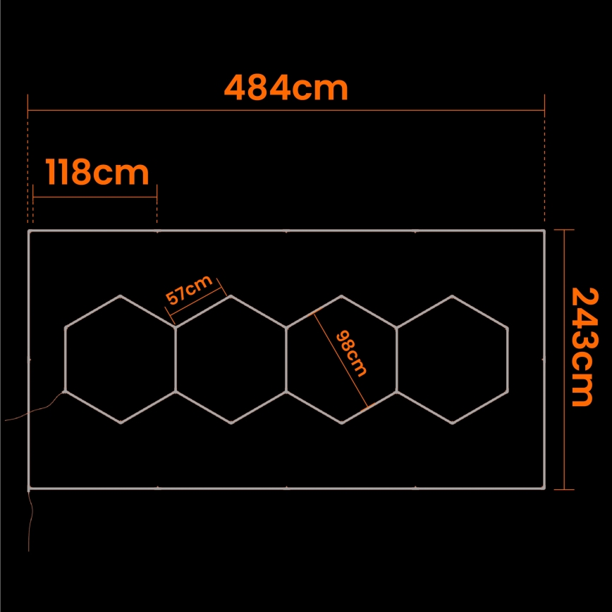 LED plafondlamp HEXAGON LED/384W/85-265V 6500K 484x243 cm CRI 90 IP54 wit
