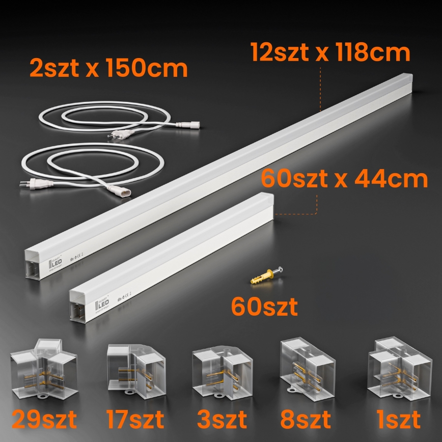 LED-plafondlamp HEXAGON LED/696W/85-265V 4000K 484x243 cm CRI 90 IP54 wit