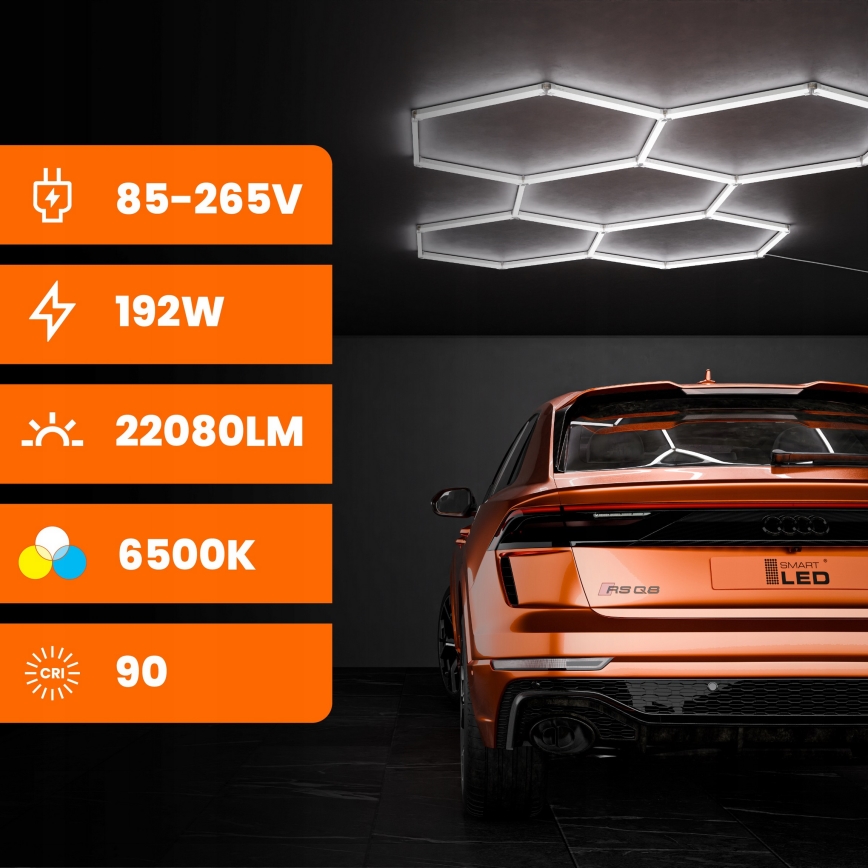 LED plafondlamp HEXAGON LED/240W/85-265V 6500K 298x209 cm CRI 90 IP44 wit