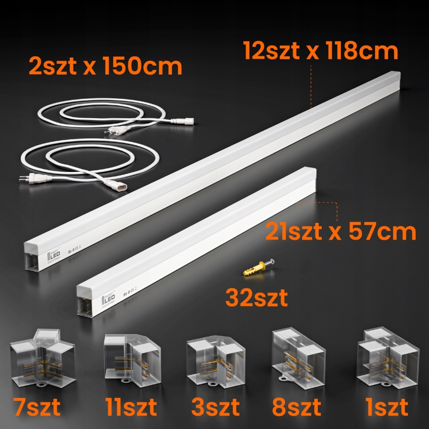 LED-plafondlamp HEXAGON LED/384W/85-265V 4000K 484x243 cm CRI 90 IP54 wit