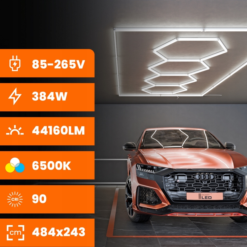 LED plafondlamp HEXAGON LED/426W/85-265V 6500K 484x243 cm CRI 90 IP44 wit
