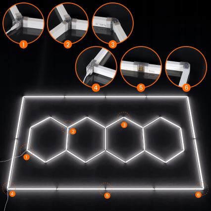 LED plafondlamp HEXAGON LED/426W/85-265V 6500K 484x243 cm CRI 90 IP44 wit