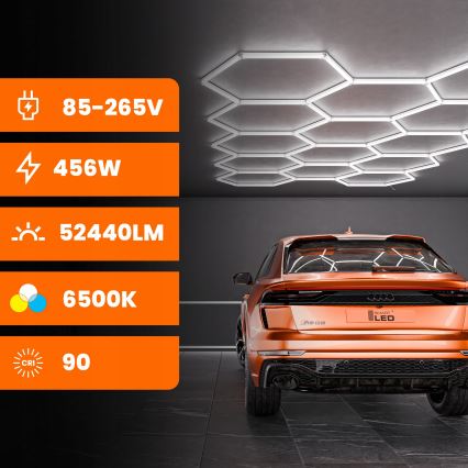 LED plafondlamp HEXAGON LED/456W/85-265V 6500K 522x298 cm CRI 90 IP54 wit