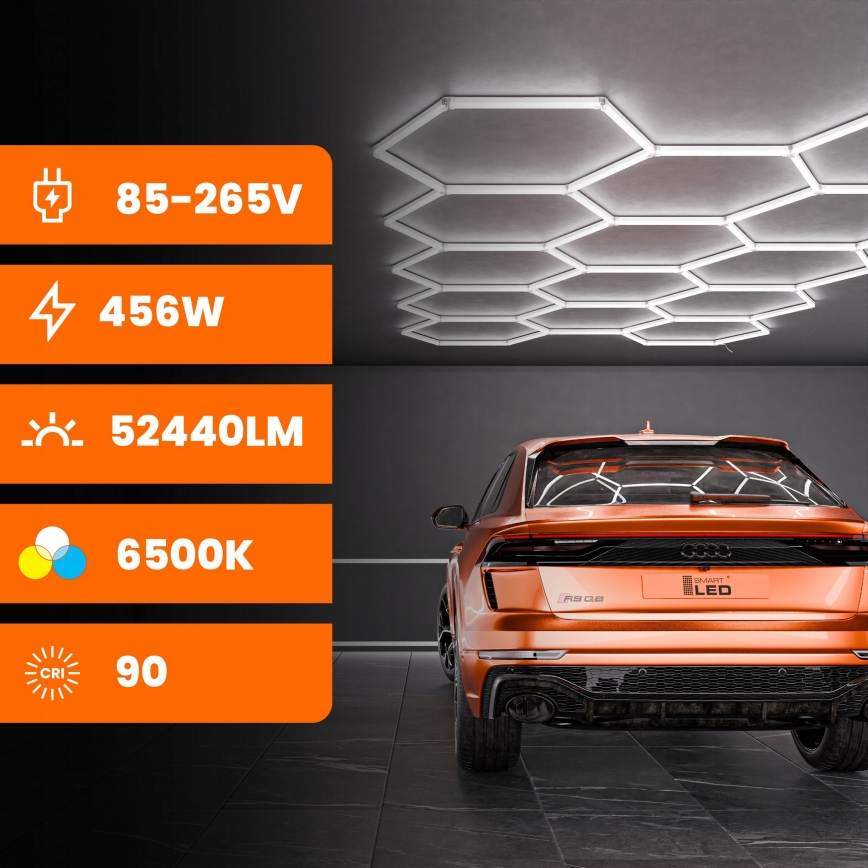 LED plafondlamp HEXAGON LED/570W/85-265V 6500K 522x298 cm CRI 90 IP44 wit