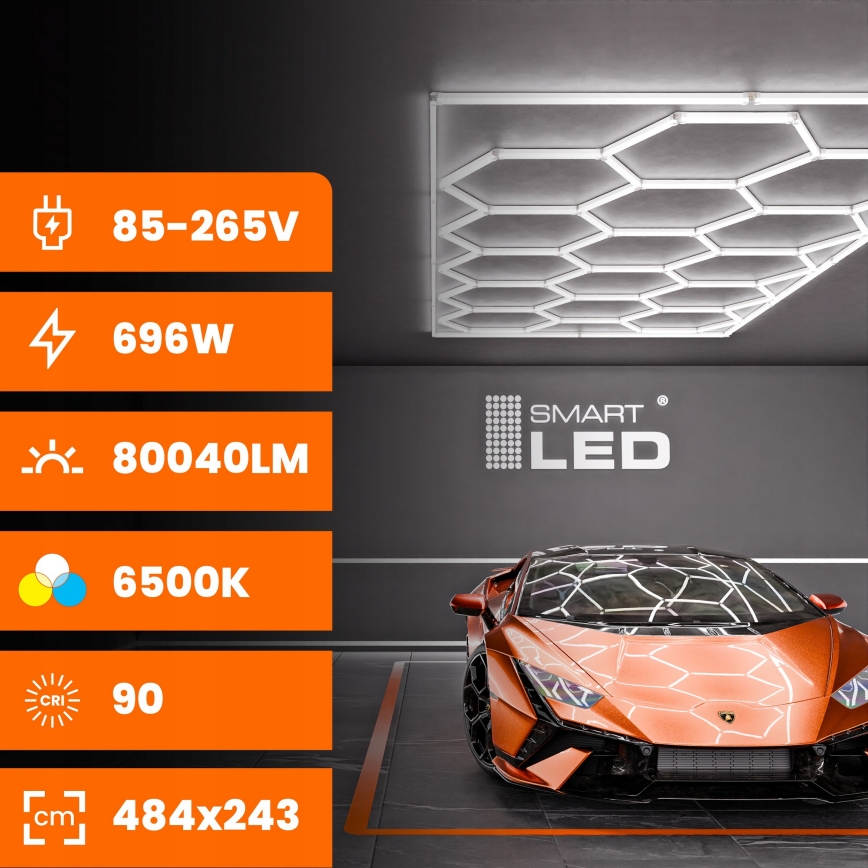 LED plafondlamp HEXAGON LED/696W/85-265V 6500K 484x243 cm CRI 90 IP44 wit