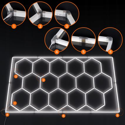 LED plafondlamp HEXAGON LED/696W/85-265V 6500K 484x243 cm CRI 90 IP44 wit