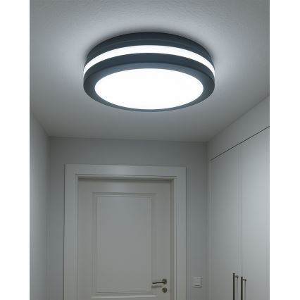 LED plafondlamp voor badkamer met bewegingssensor LED/20W/230V 3000/4000/6500K pr. 23 cm IP54 antraciet