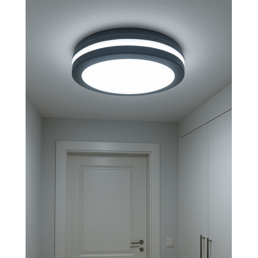 LED plafondlamp voor badkamer met bewegingssensor LED/20W/230V 3000/4000/6500K pr. 23 cm IP54 antraciet