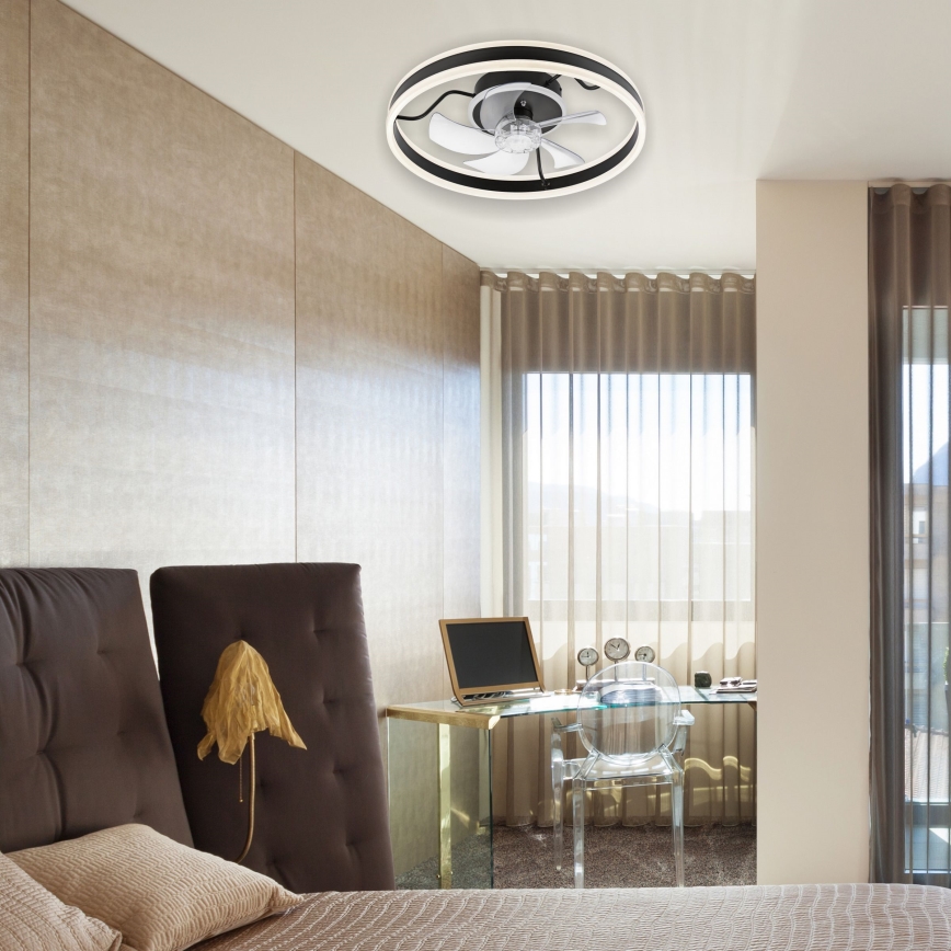 LED Dimbare plafondlamp met ventilator APOLLO LED/38W/230V zwart + afstandsbediening