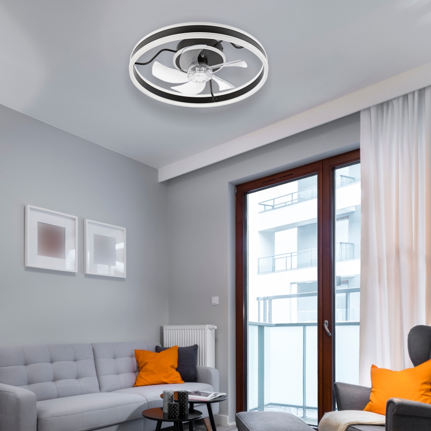 LED Dimbare plafondlamp met ventilator APOLLO LED/38W/230V zwart + afstandsbediening