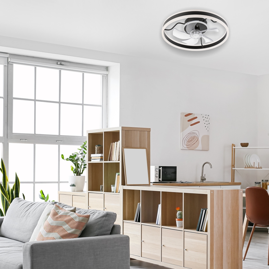 LED Dimbare plafondlamp met ventilator APOLLO LED/38W/230V zwart + afstandsbediening