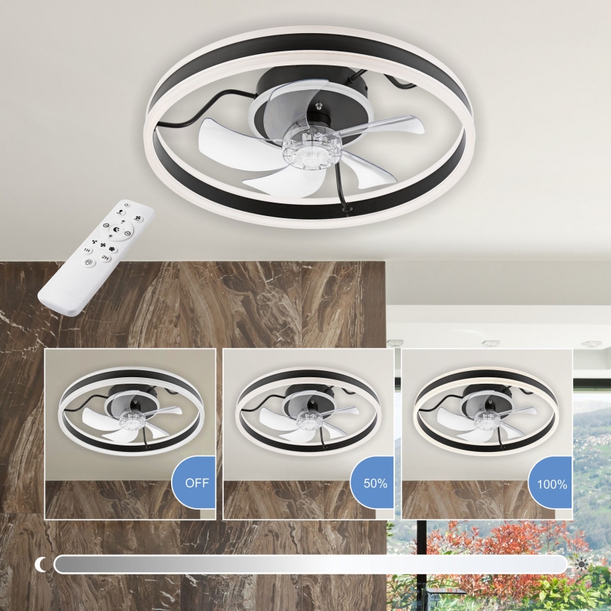 LED Dimbare plafondlamp met ventilator APOLLO LED/38W/230V zwart + afstandsbediening